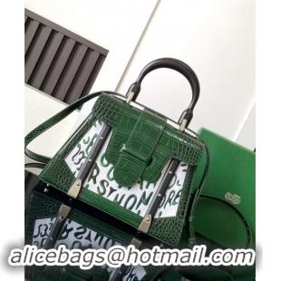 Top Grade Goyard Saigon PM Top Handle Bag in Embroidery and Crocodile Embossed Leather 020186 Green 2024