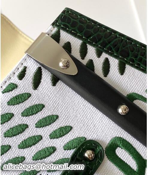 Top Grade Goyard Saigon PM Top Handle Bag in Embroidery and Crocodile Embossed Leather 020186 Green 2024