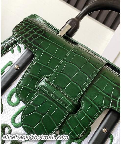 Top Grade Goyard Saigon PM Top Handle Bag in Embroidery and Crocodile Embossed Leather 020186 Green 2024