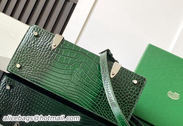 Top Grade Goyard Saigon PM Top Handle Bag in Embroidery and Crocodile Embossed Leather 020186 Green 2024