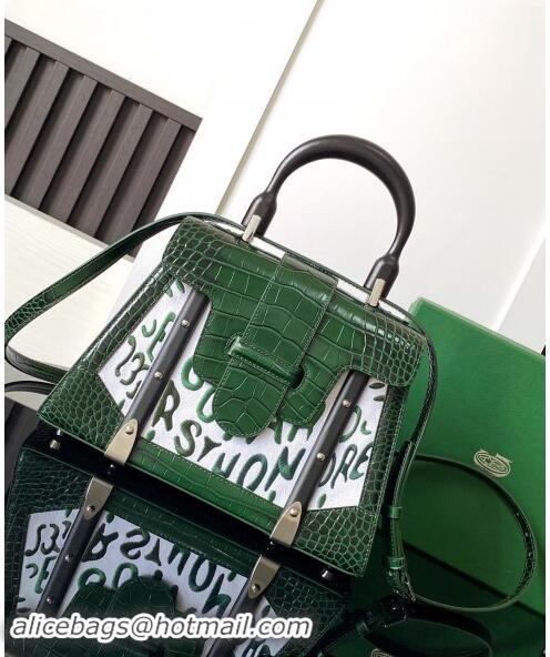 Top Grade Goyard Saigon PM Top Handle Bag in Embroidery and Crocodile Embossed Leather 020186 Green 2024