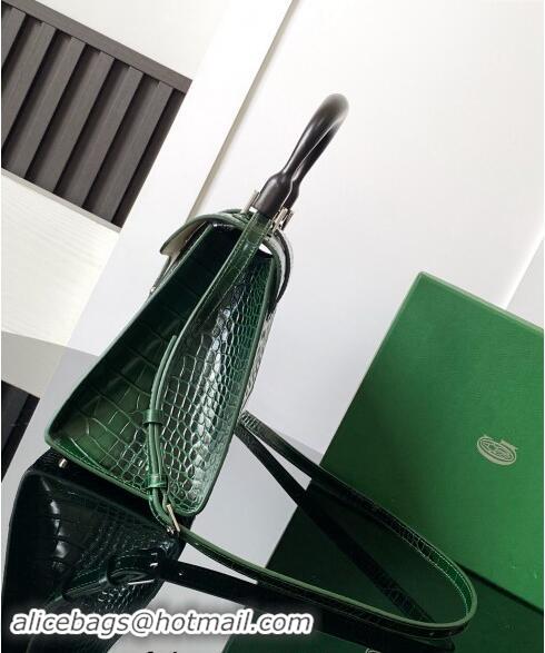 Top Grade Goyard Saigon PM Top Handle Bag in Embroidery and Crocodile Embossed Leather 020186 Green 2024