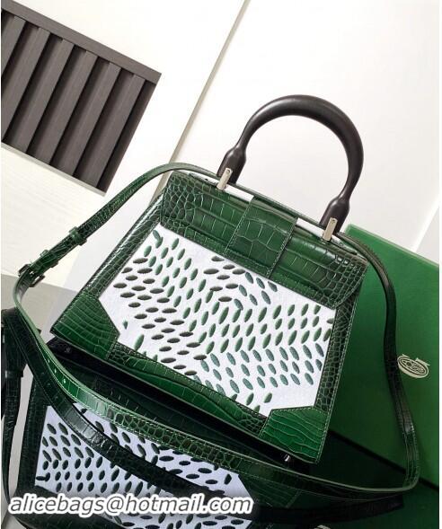 Top Grade Goyard Saigon PM Top Handle Bag in Embroidery and Crocodile Embossed Leather 020186 Green 2024