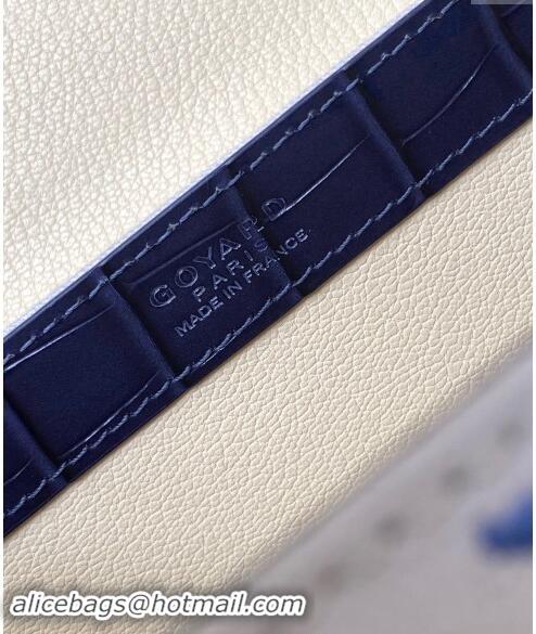 Top Quality Goyard Saigon PM Top Handle Bag in Embroidery and Crocodile Embossed Leather 020186 Navy Blue 2024