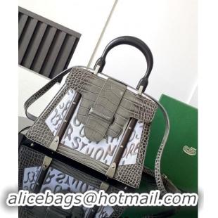 Promotional Goyard Saigon PM Top Handle Bag in Embroidery and Crocodile Embossed Leather 020186 Grey 2024