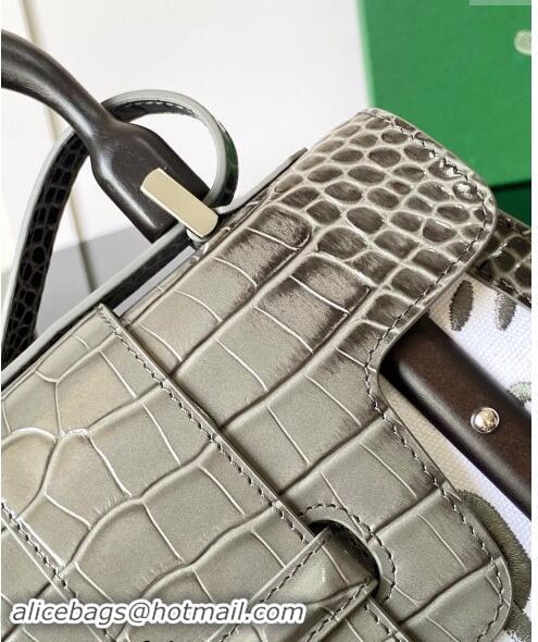 Promotional Goyard Saigon PM Top Handle Bag in Embroidery and Crocodile Embossed Leather 020186 Grey 2024