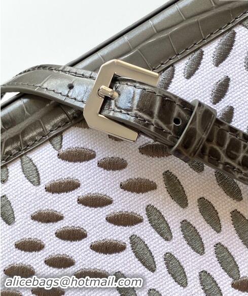 Promotional Goyard Saigon PM Top Handle Bag in Embroidery and Crocodile Embossed Leather 020186 Grey 2024