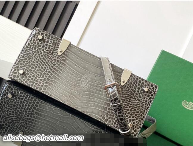 Promotional Goyard Saigon PM Top Handle Bag in Embroidery and Crocodile Embossed Leather 020186 Grey 2024