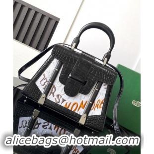 Best Price Goyard Saigon PM Top Handle Bag in Embroidery and Crocodile Embossed Leather 020186 Black 2024