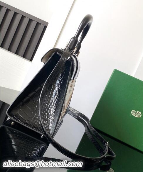 Best Price Goyard Saigon PM Top Handle Bag in Embroidery and Crocodile Embossed Leather 020186 Black 2024