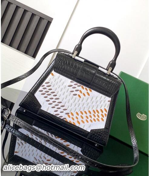 Best Price Goyard Saigon PM Top Handle Bag in Embroidery and Crocodile Embossed Leather 020186 Black 2024