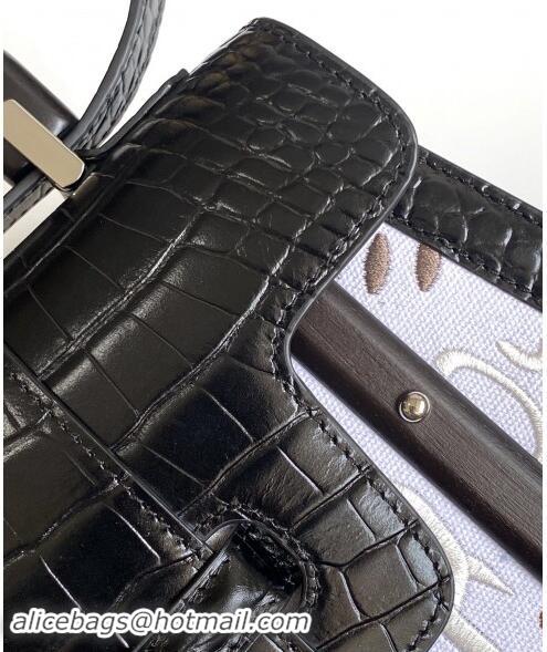 Best Price Goyard Saigon PM Top Handle Bag in Embroidery and Crocodile Embossed Leather 020186 Black 2024