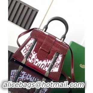 Well Crafted Goyard Saigon PM Top Handle Bag in Embroidery and Crocodile Embossed Leather 020186 Burgundy 2024