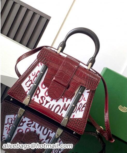 Well Crafted Goyard Saigon PM Top Handle Bag in Embroidery and Crocodile Embossed Leather 020186 Burgundy 2024