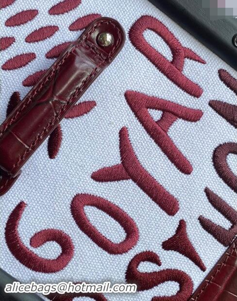 Well Crafted Goyard Saigon PM Top Handle Bag in Embroidery and Crocodile Embossed Leather 020186 Burgundy 2024