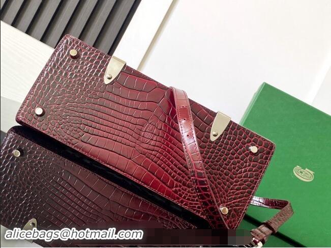 Well Crafted Goyard Saigon PM Top Handle Bag in Embroidery and Crocodile Embossed Leather 020186 Burgundy 2024