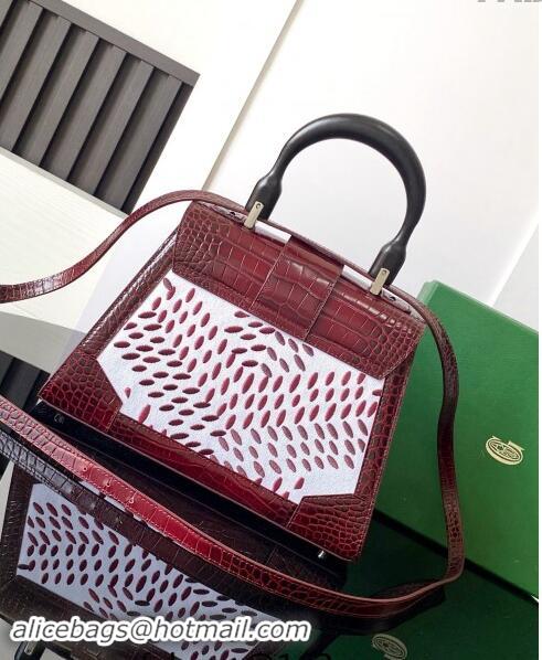 Well Crafted Goyard Saigon PM Top Handle Bag in Embroidery and Crocodile Embossed Leather 020186 Burgundy 2024