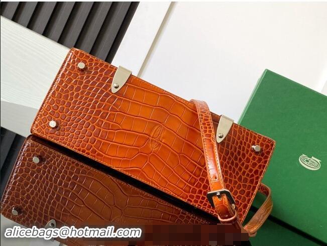 Inexpensive Goyard Saigon PM Top Handle Bag in Embroidery and Crocodile Embossed Leather 020186 Light Brown 2024