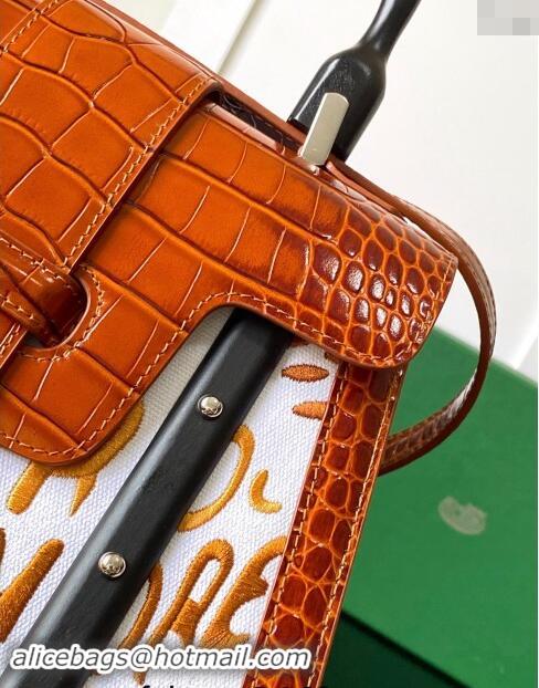 Inexpensive Goyard Saigon PM Top Handle Bag in Embroidery and Crocodile Embossed Leather 020186 Light Brown 2024