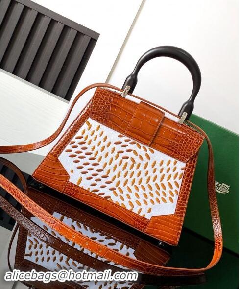 Inexpensive Goyard Saigon PM Top Handle Bag in Embroidery and Crocodile Embossed Leather 020186 Light Brown 2024