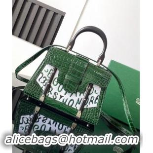 Best Quality Goyard Saigon Mini Top Handle Bag in Embroidery and Crocodile Embossed Leather 020173 Green 2024