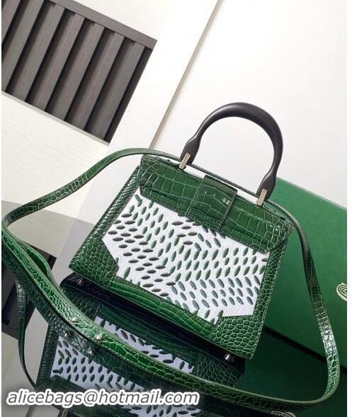 Best Quality Goyard Saigon Mini Top Handle Bag in Embroidery and Crocodile Embossed Leather 020173 Green 2024