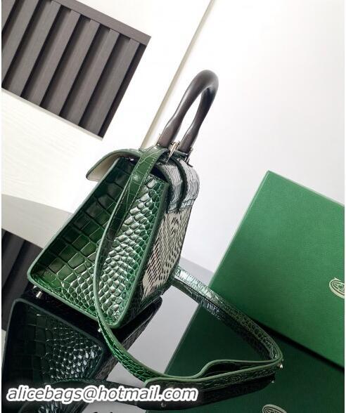 Best Quality Goyard Saigon Mini Top Handle Bag in Embroidery and Crocodile Embossed Leather 020173 Green 2024