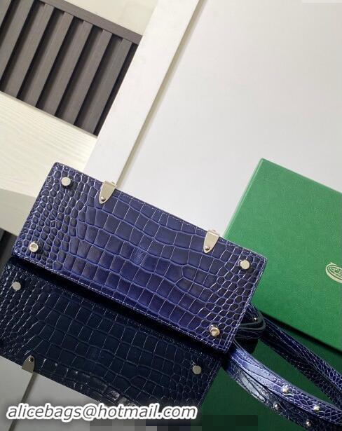 Discount Goyard Saigon Mini Top Handle Bag in Embroidery and Crocodile Embossed Leather 020173 Navy Blue 2024