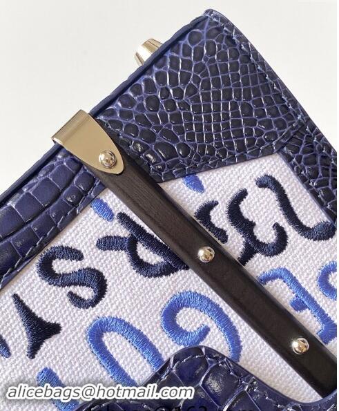 Discount Goyard Saigon Mini Top Handle Bag in Embroidery and Crocodile Embossed Leather 020173 Navy Blue 2024