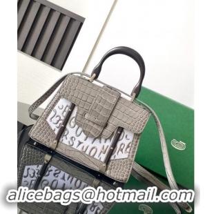 Well Crafted Goyard Saigon Mini Top Handle Bag in Embroidery and Crocodile Embossed Leather 020173 Grey 2024