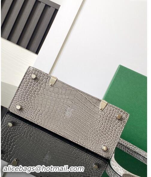 Well Crafted Goyard Saigon Mini Top Handle Bag in Embroidery and Crocodile Embossed Leather 020173 Grey 2024