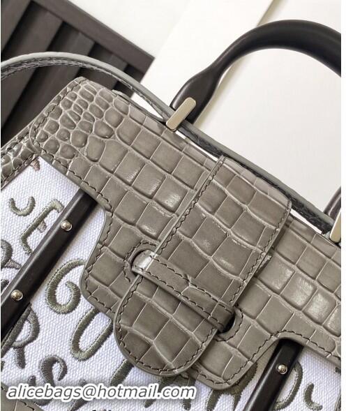 Well Crafted Goyard Saigon Mini Top Handle Bag in Embroidery and Crocodile Embossed Leather 020173 Grey 2024