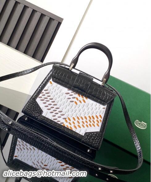 Top Grade Goyard Saigon Mini Top Handle Bag in Embroidery and Crocodile Embossed Leather 020173 Black 2024