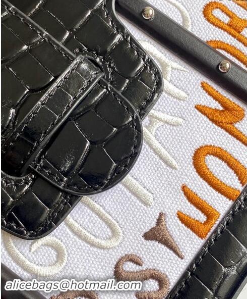 Top Grade Goyard Saigon Mini Top Handle Bag in Embroidery and Crocodile Embossed Leather 020173 Black 2024