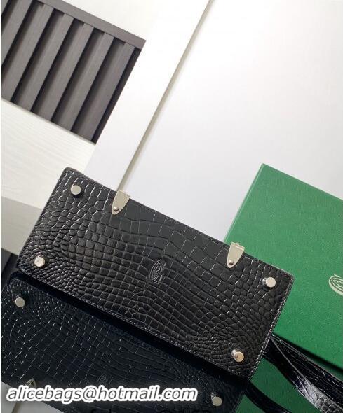 Top Grade Goyard Saigon Mini Top Handle Bag in Embroidery and Crocodile Embossed Leather 020173 Black 2024