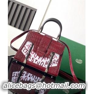 Most Popular Goyard Saigon Mini Top Handle Bag in Embroidery and Crocodile Embossed Leather 020173 Burgundy 2024