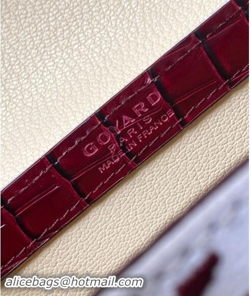 Most Popular Goyard Saigon Mini Top Handle Bag in Embroidery and Crocodile Embossed Leather 020173 Burgundy 2024