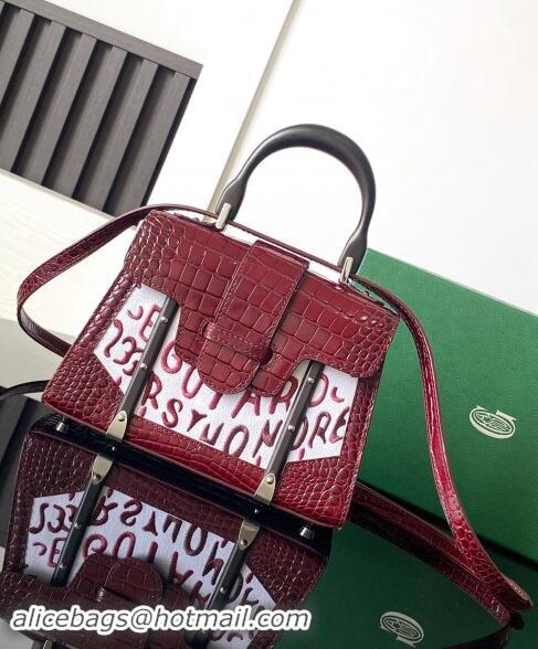 Most Popular Goyard Saigon Mini Top Handle Bag in Embroidery and Crocodile Embossed Leather 020173 Burgundy 2024