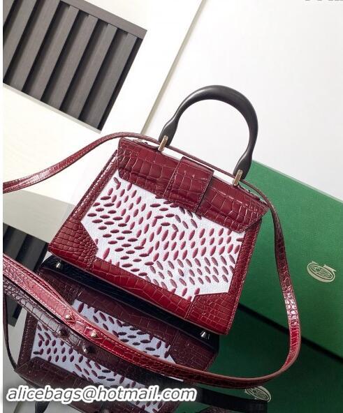 Most Popular Goyard Saigon Mini Top Handle Bag in Embroidery and Crocodile Embossed Leather 020173 Burgundy 2024