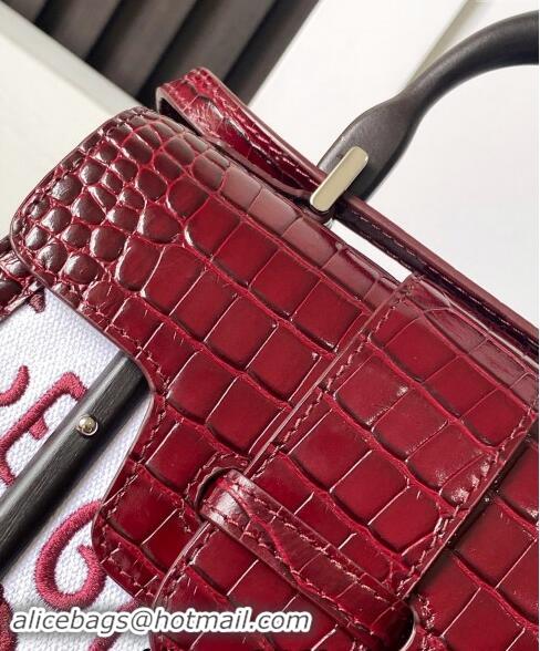 Most Popular Goyard Saigon Mini Top Handle Bag in Embroidery and Crocodile Embossed Leather 020173 Burgundy 2024