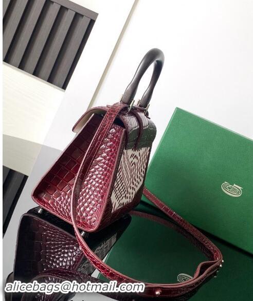 Most Popular Goyard Saigon Mini Top Handle Bag in Embroidery and Crocodile Embossed Leather 020173 Burgundy 2024