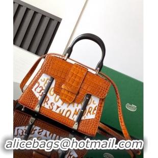 Super Quality Goyard Saigon Mini Top Handle Bag in Embroidery and Crocodile Embossed Leather 020173 Light Brown 2024