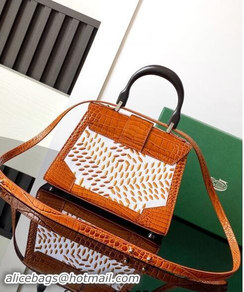 Super Quality Goyard Saigon Mini Top Handle Bag in Embroidery and Crocodile Embossed Leather 020173 Light Brown 2024