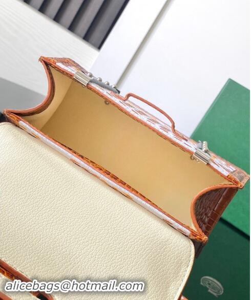 Super Quality Goyard Saigon Mini Top Handle Bag in Embroidery and Crocodile Embossed Leather 020173 Light Brown 2024