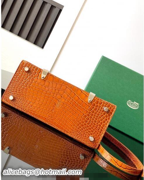 Super Quality Goyard Saigon Mini Top Handle Bag in Embroidery and Crocodile Embossed Leather 020173 Light Brown 2024