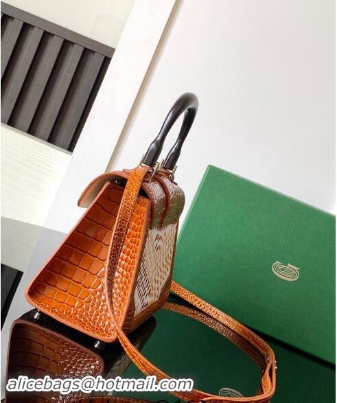 Super Quality Goyard Saigon Mini Top Handle Bag in Embroidery and Crocodile Embossed Leather 020173 Light Brown 2024