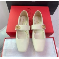 Charming Valentino VLogo Locker Mary-Janes Calfskin Ballerinas Flat White 725024