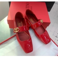 Sumptuous Valentino VLogo Locker Mary-Janes Ballerinas Flat in Patent Leather Red 725025