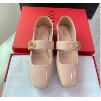 Stylish Valentino VLogo Locker Mary-Jane Calfskin Ballerinas Flat Nude Pink 725026