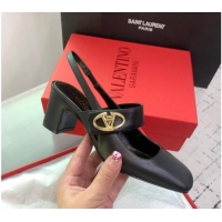 Duplicate Valentino VLogo Locker Mary-Janes Slingback Pumps 6cm in Calfskin Black 725027